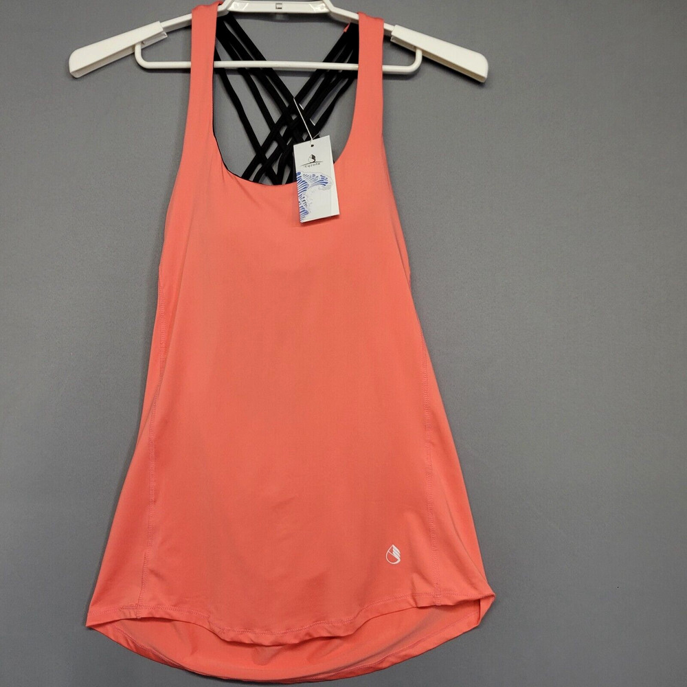 Icyzone Athletic Strappy Top Womens M Orange Black Built In Bra Slouch Back New